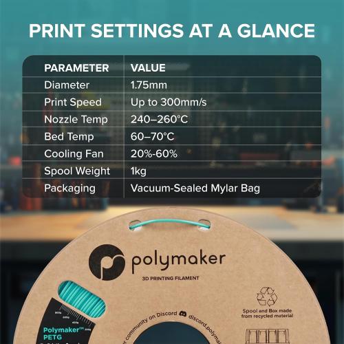 Polymaker PETG Red 3D Printer Filament 1.75mm 1kg, High Speed PETG up to 300mm/s, High Strength New Formula, Excellent Layer Adhesion, Warp Free, Compatible with Most 3D Printers