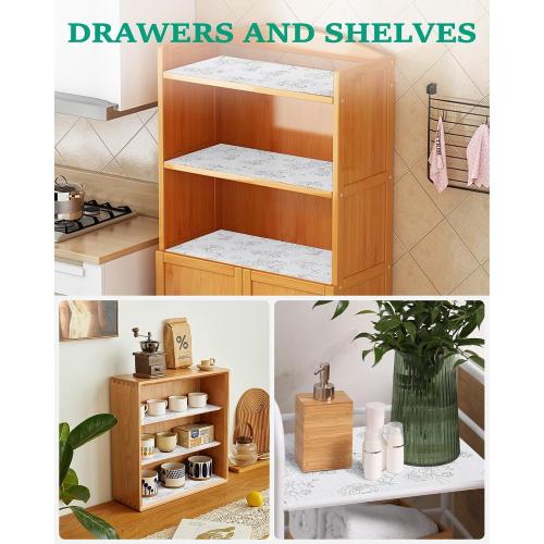 Shelf Drawer Liner for Kitchen Cabinets Non-Adhesive Shelf Liner Paper Non-Slip Strong Grip Drawer Liner Cabinet Liners Thickened Easy to Clean for Tool Box Pantry (Flower, 12In x 10FT), Gray