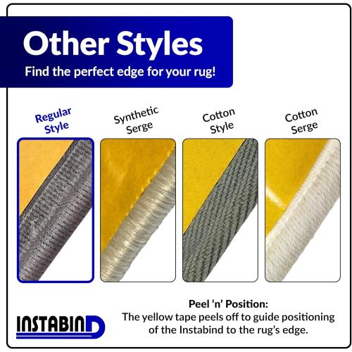 Instabind 54 ft Roll Premium Carpet Edge Binding – Regular Style Carpet Edge Trim for Do-It-Yourself Rug Edging- with Durable Hold & Easy Finishing for Rug Edges - USA Made Flooring Products, Grey