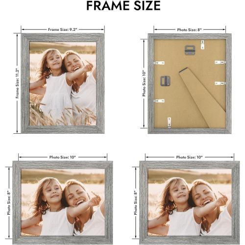8x10 Picture Frame, Made of Real Glass and Wooden Frame, Horizontal and Vertical Display for Wall or Tabletop (Grey, 1 Pack)