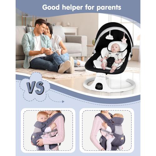 Electric Baby Swings for Infants to Toddler Baby Swing with 5-Speed 3-Seat Positions 5-Point Carabiner,with Bluetooth Music 10-Preset Melodies (Black White)