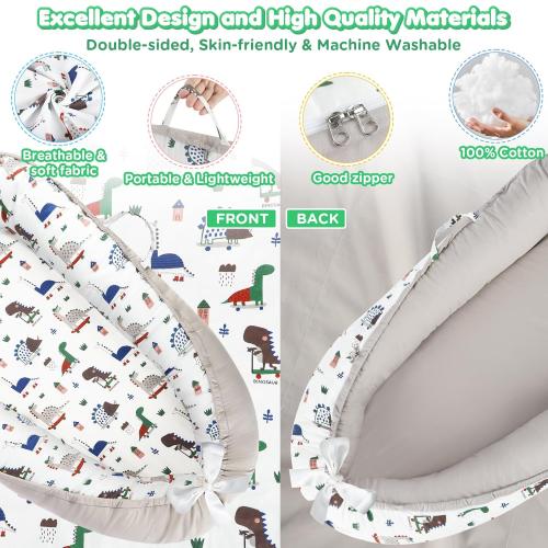 Baby Lounger - Baby Lounger for Newborn 0-24 Months, Breathable Pure Cotton Baby Nest Lounger Cover, Baby Registry Newborn Essentials Gifts, Portable Floor Tummy Time Lounger for Home & Travel