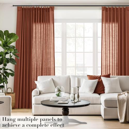 Terracotta Linen Curtains 120 Inches Long 2 Panels for Living Room Pinch Pleated Light Filtering Semi Sheer Window Curtains Boho Farmhouse Earthy Terra Cotta Rust Clay Autumn Room Decor Drapes