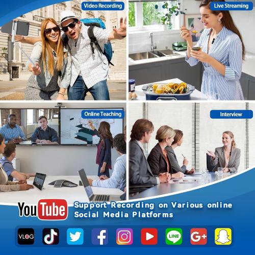 4 in 1 Mini Microphone Wireless Lavalier Microphone for iPhone Android Computer Laptop Camera USB-C,2.4G Ultra-Low Delay,Noise Reduction,Double Lapel Microphone for YouTube TikTok Vlog