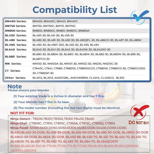 Blender Cups Replacement Parts For ninja,2-Pack 24oz Blender Cups with Sip & Seal Lids,7 fins Blender Replacement blade Compatible with Ninja BN401 BN751 BN801 BL480-30 BL642-30 BL682 BL687 NN102