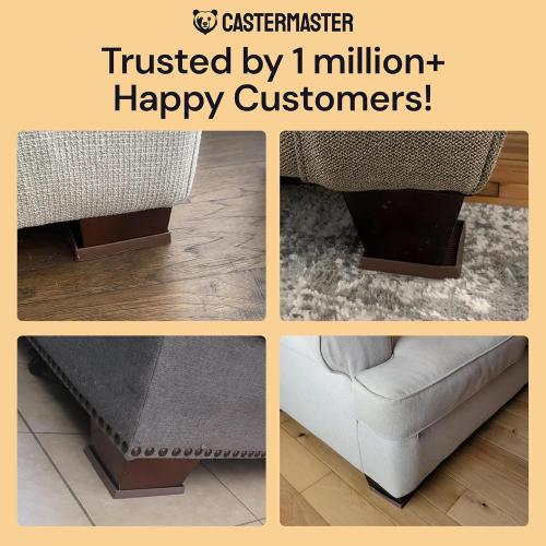 CasterMaster Non-Slip Furniture Pads for Hardwood Floors - 4 x 4 Brown Pack of 4 - Anti-Skid Rubber Caster Cups - Table Leg Protectors & Rubber Feet for Chairs