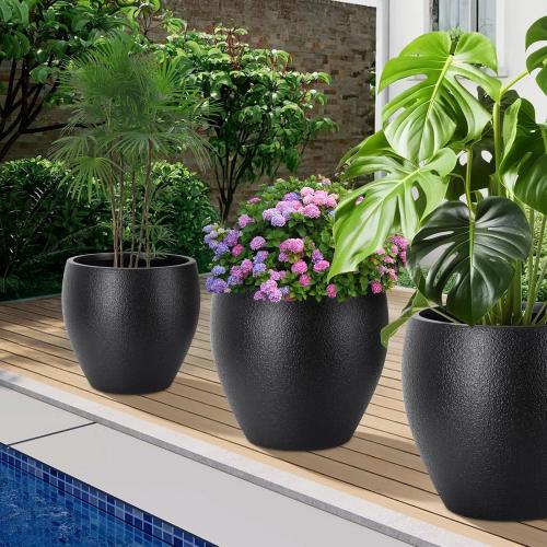 YNNICO Plant Pots Flower Pots with Drainage Holes, Large Planters for Indoor Outdoor Garden Plants and Flowers. (Black)