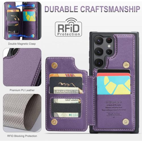 Vinich for Samsung Galaxy S23 Ultra Wallet Case with Card Holder, RFID Blocking Credit Slots Kickstand Shockproof Phone Cover Fit for Galaxy S23 Ultra 6.8 Purple