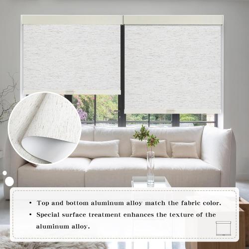 Cordless Blackout Roller Shades Blinds for Windows Free-Stop,Pull Down Room Darkening with Valance,Thermal Insulated Woven Fabric Window Door Blinds for Home,Office,Linen 34 W x 72 H
