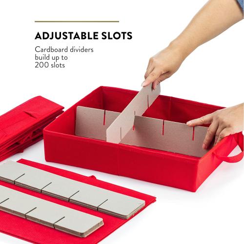 ZOBER Christmas Ornament Storage Box - Stores 200 3 Ornaments with Individual Trays - Tear Proof 600D Oxford Fabric - ornament organizer storage box (Red, 200-3 Ornaments)