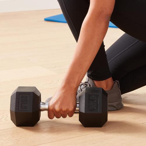 Amazon Basics 25 lbs Rubber Hex Dumbbell Hand Weight
