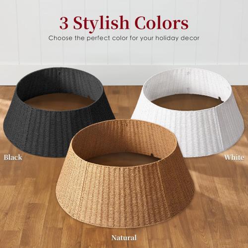 Rustic Farmhouse Christmas Tree Collar - 28Inch Woven Wicker Tree Base Stand Cover for Artificial Trees - Holiday Decoration Ring Skirt Basket for 6ft 7.5ft 9ft Tree, Natural & Stable(Natural)