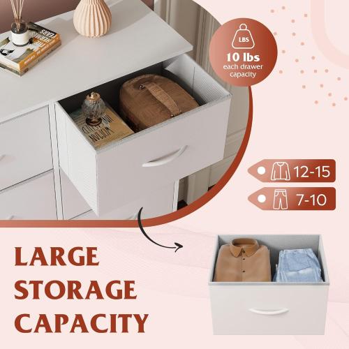 WLIVE Fabric Dresser for Bedroom with 10 Drawers, Tall Chest of Drawers, White Dressers Bedroom Furniture, Storage Organizer Unit with Bins for Closet, Hallway, Living Room, Entryway