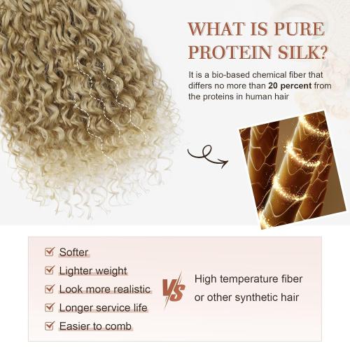 Clip in Hair Extensions, FLUFYMOOZ 4PC 100％ Pure Protein Silk Hair Extensions Long Soft Natural Hairpiece 20 Inch Curly Hair Extension for Women (Medium Blonde to Light Blonde)
