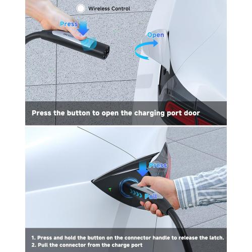 Level 1/2 Tesla Charger, 12A/16A, 25ft Extension Cable, Dual Voltage 240V NEMA 6-20 Plug & 120V NEMA 5-15 Adapter, NACS Connector, Portable Home Electric Car EV Charger for Tesla Models Y/X/3/S