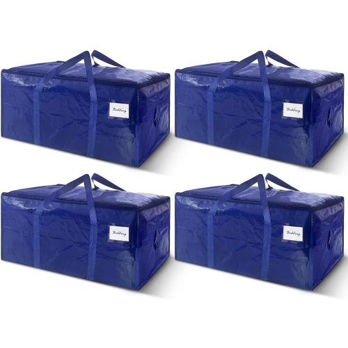 4 Pack Extra Heavy Duty Large Moving Bags with Strong Zipper & Carrying Handles, Sturdy Clothes Storage Bags Totes Bins, Packing Moving Boxes College Supplies, Dark Blue - 24 gal‼️used‼️