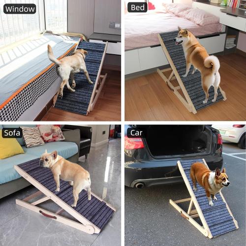 ZJSF Dog Ramp for Bed,Foldable Wooden Portable Non-Slip Dog Ramp for Couch,Small to Large Pet Ramp for Cars,Stairs with High Traction Mat,6 Adjustable Height from 13.5 to 30,Supports up to 230lbs