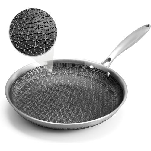 Aufranc® Hybrid Nonstick 11 Inch Stainless Steel Frying Pan, Induction Fry Pan with Honeycomb Carving, Non-stick Skillet Suitable for All Cooktops, Stay-Cool Handle, Non-Toxic, Dishwasher & Oven Safe