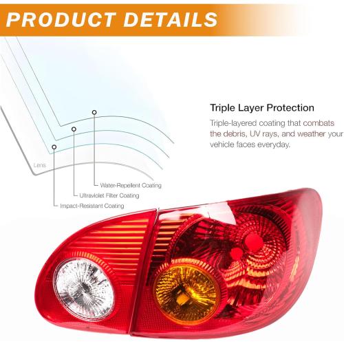 Tail Lights Assembly Compatible with 2003-2008 Toyota Corolla Inner   Outer Tail Lamps Driver and Passenger Side, Original Red, 4pcs