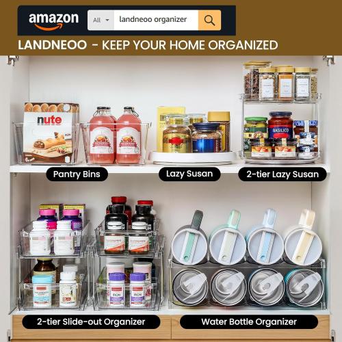 2 Set 2 Tier Non-Skid Acrylic Lazy Susan Turntable Organizer - Rotating Spice Rack - Spinning Organization for Kitchen, Pantry, Countertop, Closet, Bathroom, Vanity, Medicine Cabinet Organizing,9.25''