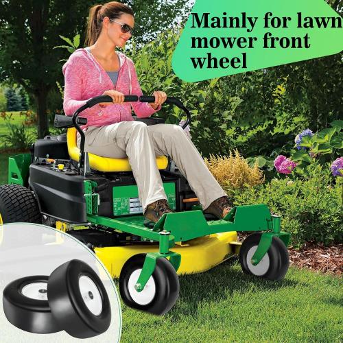 2 Pcs 13x500-6 Color White Upgrade 13x5.00-6 Flat Free Lawn Mower Tire and Wheel with 3/4 Chrome Steel Bearings, Zero Turn Mower Front Solid Tire Assembly for Commercial Grade Lawn, Garden Turf, 4.2-5.2 Centered Hub