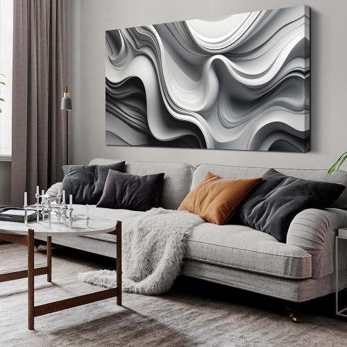 CANEITO Abstract Wall Art for Living Room, Black and White Wall-Decor for Bedroom, Minimalist Curve Line Poster Canvas Print, Size 59x29 Inches