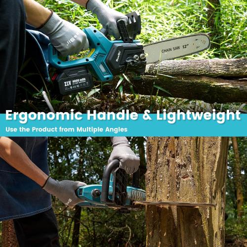 Size 12inch Color Blue  Electric Chainsaw Cordless 12-inch, Handheld Chain Saws with 2 x 4.0Ah Batteries, Tree Saw with Tool-free Chain Tension, Auto Oiling for Wood Cutting Trimming Branch