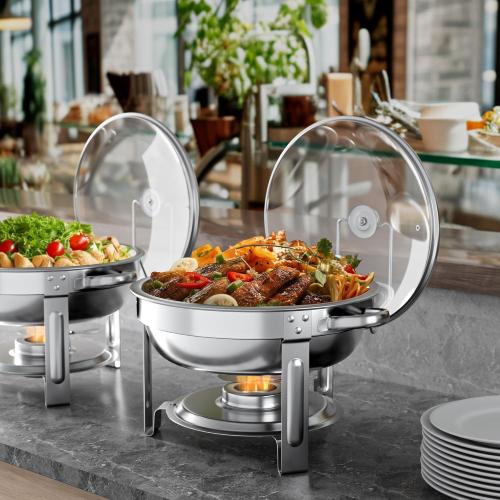 Chafing Dishes for Buffet Set: 100% Pre-installed Chafers for Catering - Round Chafing Dish Buffet Set with Lids | Chafers and Buffet Warmers Sets | Serving Food Warmer | Chafers Servers Sets