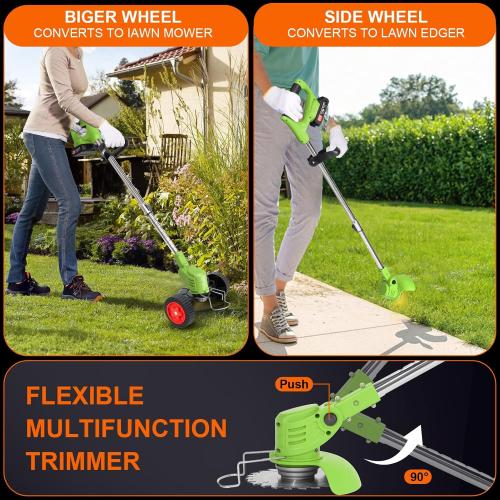Electric Weed Wacker Cordless with Wheels, 2pcs Batteries&4 Types Blades,Lightweight, Low Noise Weed Trimmer 21V stringless Weed Wacker, Grass Trimmer/Brush Cutter/Edger, for Thick Weeds&Yard Garden ❗MAY HAVE MISSING PIECES/NEEDS CLEANING❗