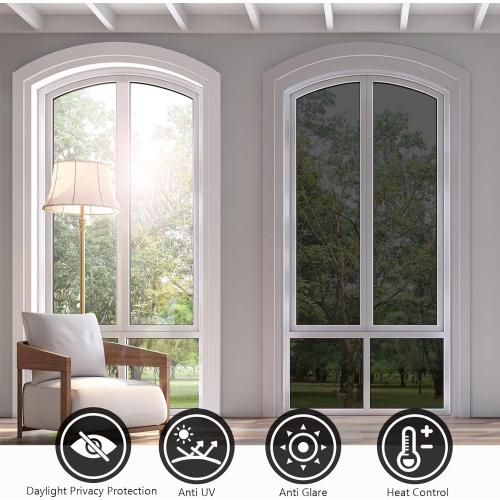 KESPEN Window Privacy Film One Way Daytime Privacy Static Cling Sun Blocking Anti UV Reflective Window Tint for Home and Office, Black-Silver, 17.5 Inch X 6.5 Feet