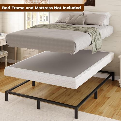 Box Spring Low Profile Bed Base Matel Mattress Foundation with Cotton Washable Cover Quiet Easy Assembly Sturdy Support for All Bed Types (Black, Queen)