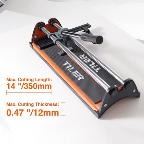 TILER 14 Inch Manual Tile Cutter, Professional Porcelain Ceramic Tile Cutter with Chrome Plated Solid Rails, Tungsten Carbide Cutting Wheel, Adjustable Fence Gauge, Anti-Skid Feet 8103E-2