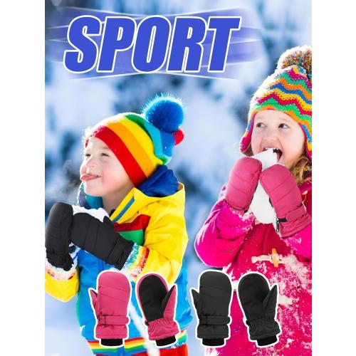 Newcotte 6 Pairs Winter Ski Mittens Kids Waterproof Warm Snow Gloves for Boys Girls Cold Weather Outdoor Activities