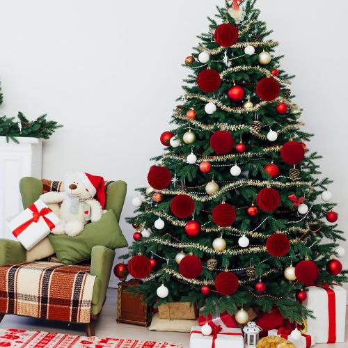 Liliful 12 Pcs Velvet Christmas Ornaments Balls, 4 r(Wine Red)