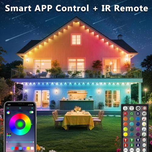 300FT Permanent Outdoor RGB Lights, IP67 Waterproof Smart Eave Lighting, with App/Remote Control Eaves Light, DIY LED Scenes Modes for House Roof Decor,Christmas,Party
