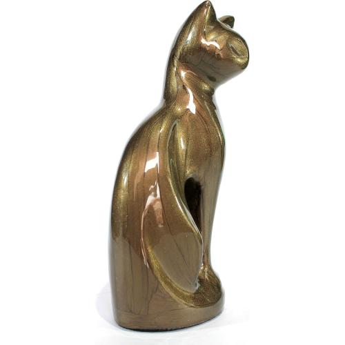 eSplanade Metal Cremation Urn Memorial Jar Pot Container | Full Size Urn for Funeral Ashes Burial | Cat/Kitten Shape Metal Urn | Brown - 9 Inches