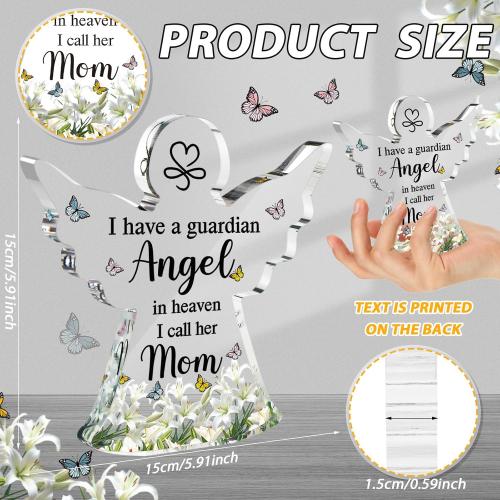 Jetec Sympathy Bereavement Gift Angel Red Cardinal Acrylic Memorial Gift for Loss of Loved One Remember Me Grieving Keepsake for Mom Dad Grandma Friend(Mom Angel)