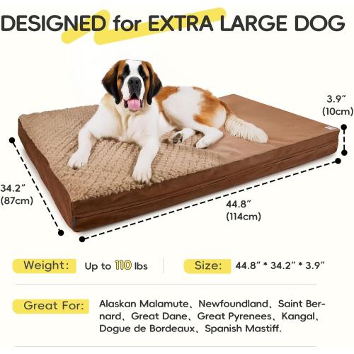 Size 44 Color Brown  Washable Indestructible 44 Dog Bed for Large Dogs – Double-Sided Plush, Chew Proof, Waterproof, Thick Orthopedic Support, Durable Multi- Size Comfort Clearance Indoor Flat Dog Bed