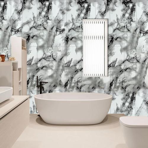 Color Grey marble Wall Panels Peel and Stick，Faux Stone Marble Tile， 10 Pieces 23.6 L x 11.8 W（278.48 sq in. Coverage） Heat-Resistant Backsplash Tile，Ideal for Kitchen Bathrooms Living Rooms Bedrooms.(10, DU008)