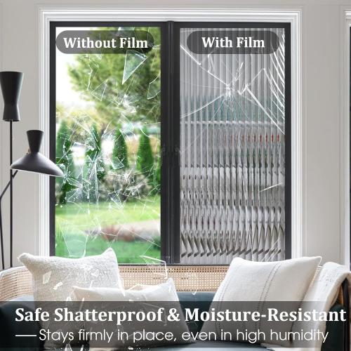 Beautyhero Adhesive Reeded Glass Window Privacy Film, Shatterproof Fluted Frosted Glass Clings, Waterproof 3D Decorative Window Coverings for Bathroom, Cabinet, Front Door, 35.4 x 78.7 Inch