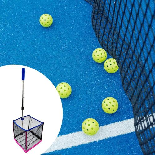 Black Pink and Blue Yiju Pickleball Ball Retriever Gatherer Balls Pick up Tool Telescopic Rod Large Capacity Pickleball Ball Collector