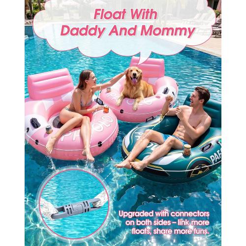 COLOR GREEN ❗❗River Tubes for Floating Heavy Duty, 53 Inflatable Pool Floats Adult, Water Tube with Mesh Seat, Full Support Headrest, 2 Cup Holder, 450lb Capacity - Ideal for Pool, River, Lake Float