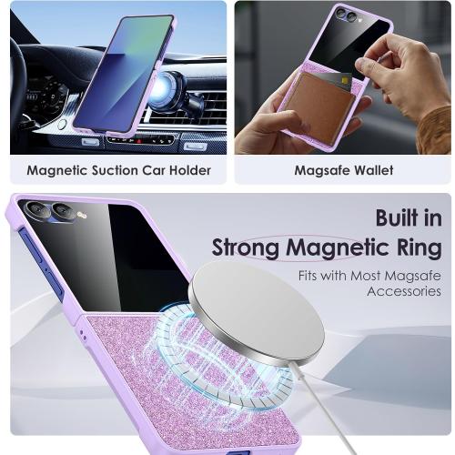 Maxdara for Z Flip 7 Glitter Case, Samsung Flip 7 Magnetic Case with Privacy Screen Protector Slim Cover Support Wireless Charging, Purple (Privacy Screen)