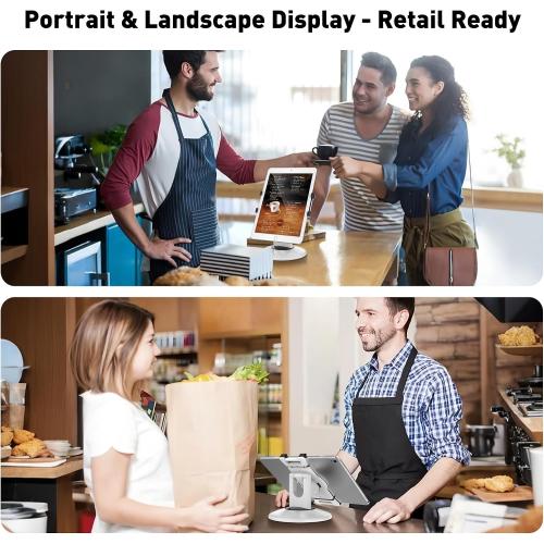 AboveTEK Retail Kiosk iPad Stand, 360° Rotating Commercial POS Tablet Stand, Fits 6-13 (Screens) iPad mini Pro-Business Swivel Tablet Holder, for Store Office Reception Kitchen Desktop (White)