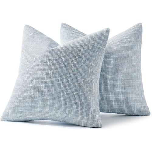 MIULEE 24x24 Inch Euro sham Burlap Linen Pillow Covers Set of 2 - Coastal Light Blue Washed Soft Skin-Friendly Texture Decorative Throw Pillows Home Decor for Farmhouse Modern Sofa,Bed,Couch,Patio