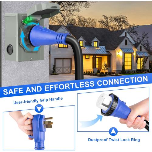 50 Amp RV Extension Cord 25 ft 250V Heavy Duty STW 6/3 8/1 Gauge Pure Copper RV Power Cord, Twist Lock ETL Listed NEMA 14-50P to SS2-50R Cable with Power Indicator& Polarity Lamp