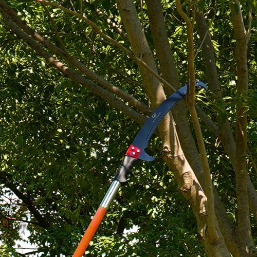 27FT Manual Pole Saw, Tree Branch Trimmer with 8-Section Fiberglass Handle, Sharp Steel Blade, Lightweight Extendable Design for High Branch Trimming, Orange