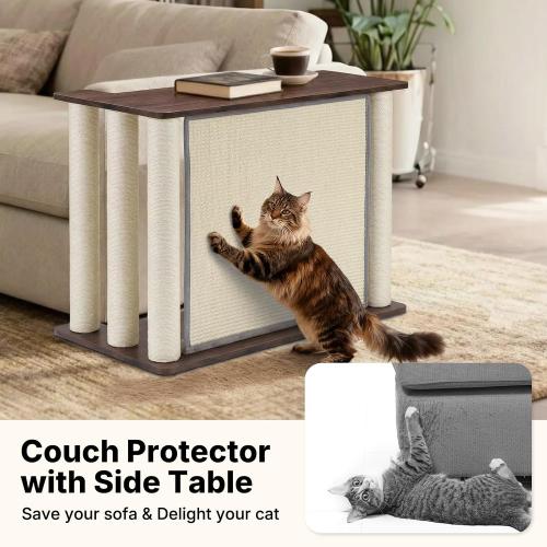 Veehoo Couch Protector from Cat Claws, Couch End Table with Cat Scratch Panel and Scratching Posts, Pet Corner Sofa Side Table Scratcher, Back Walnut, Left‼️used‼️