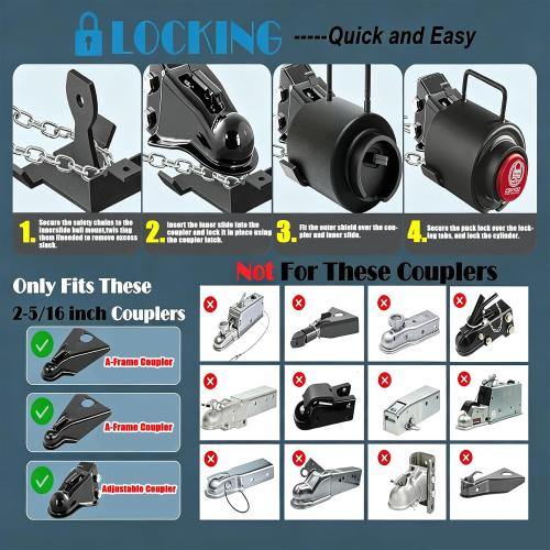 Trailer Ball Lock, Heavy Duty, Fits 2 5/16-Inch Couplers(with Handle)