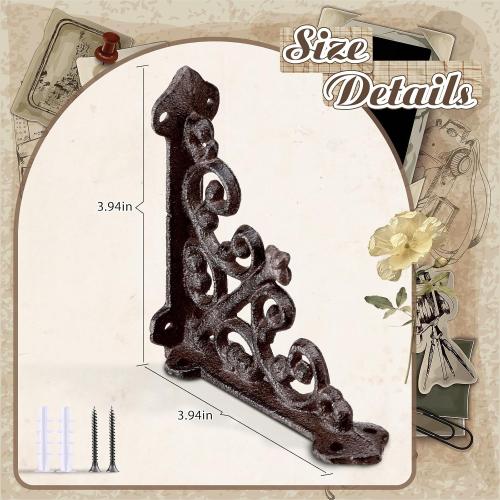 Blulu 4 Pack Decorative Shelf Brackets, Vintage Cast Iron Brackets